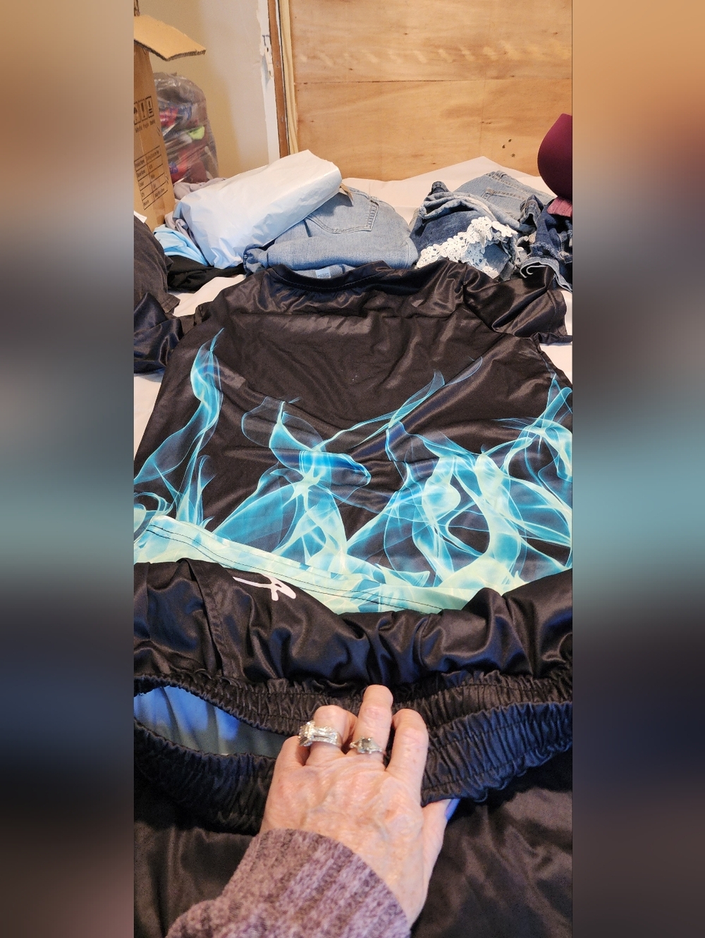 Black Athletic Top with Blue Flame Graphic